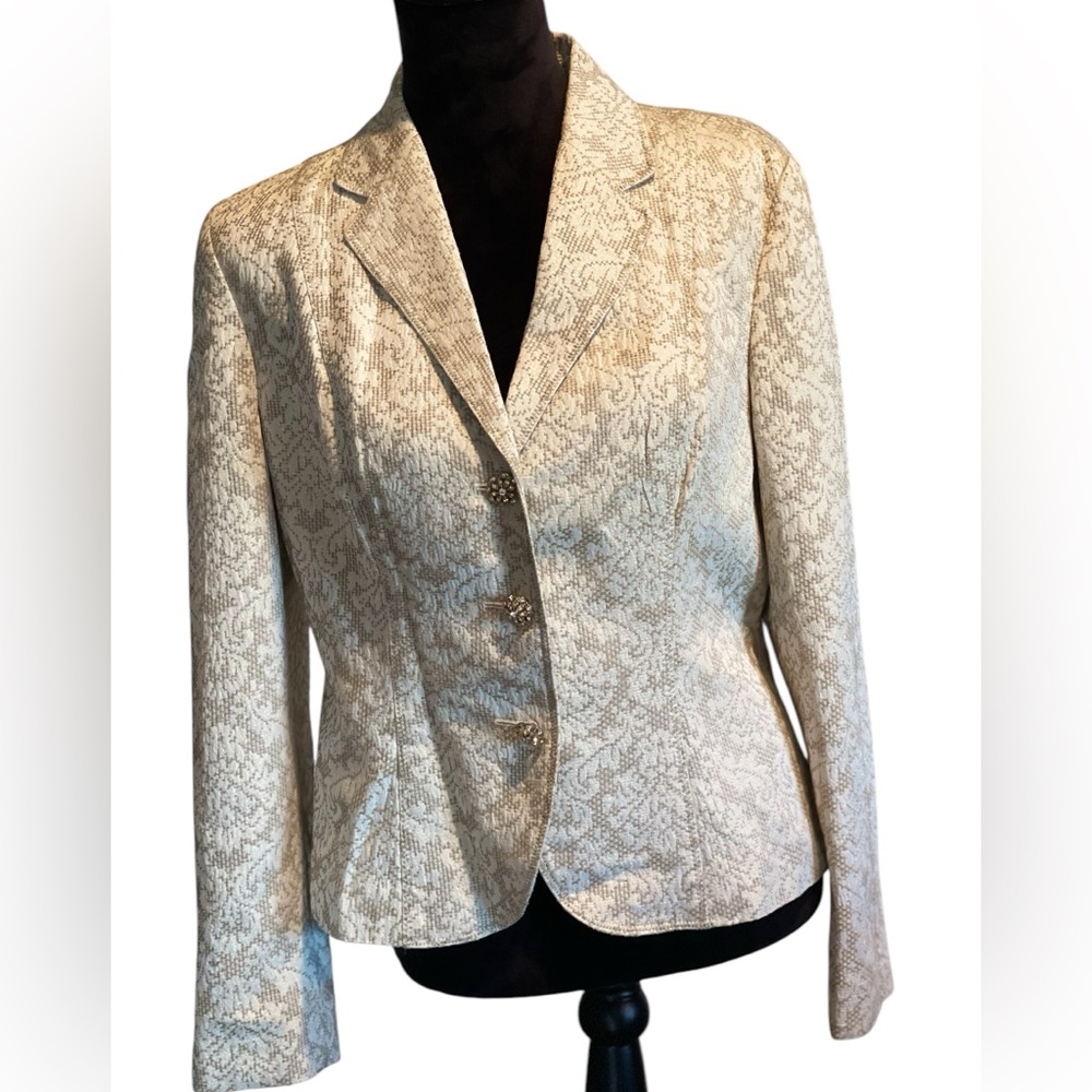 🤑NWOT The Limited Blazer Women’s Classic Gold Patterned Metallic Mixed Ivory